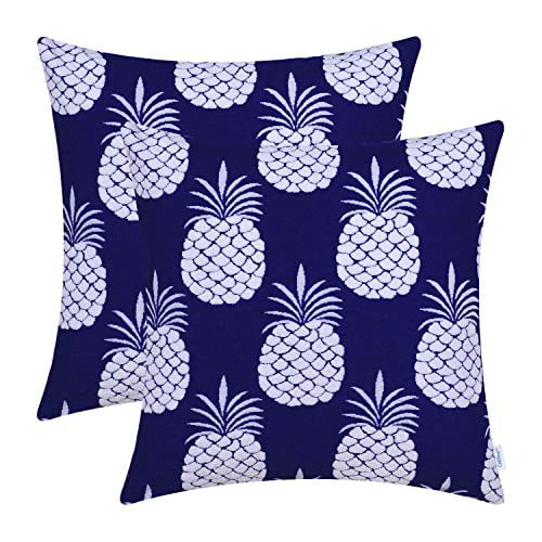 Ltd CaliTime Pack of 2 Supersoft Throw Pillow Covers Cases for Couch Sofa Bed Bedding Fluffy White Pineapple Fruit 18 X 18 Inches Navy Blue Qingdao PT Trading Co DSC0397C-Double 